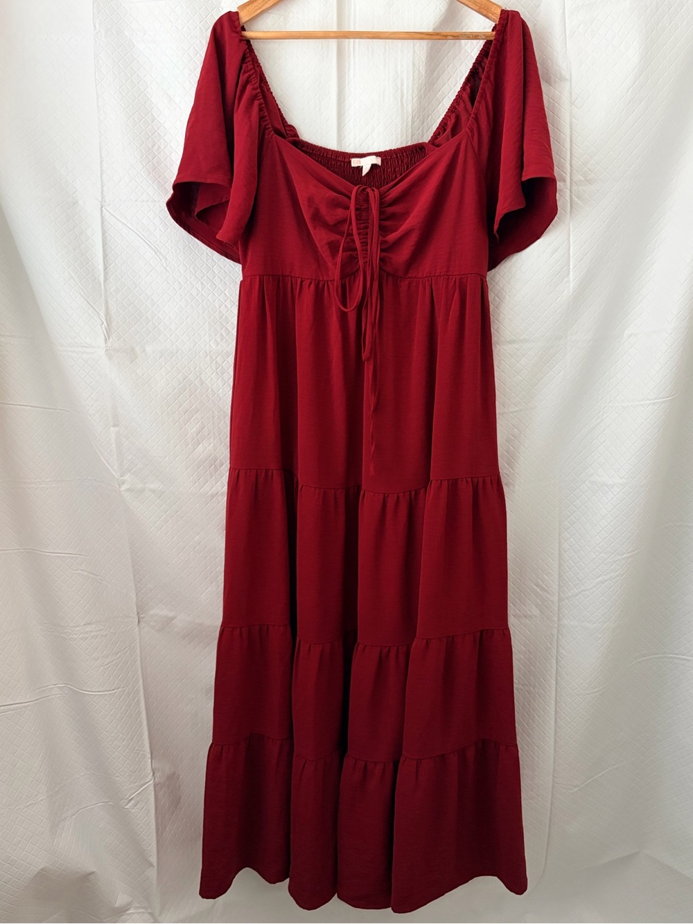 Gianni Bini Burgundy Tiered Maxi Dress with Tie Front